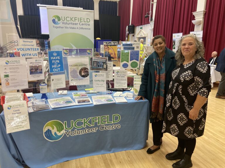 Nusrat Ghani MP and Judith Austin, manager of the Uckfield Volunteer fair